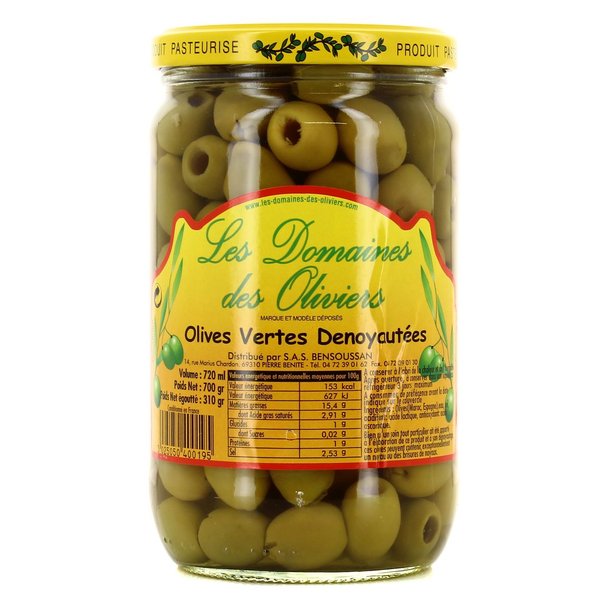 Olives Vertes dénoyautées (les domaines des oliviers)