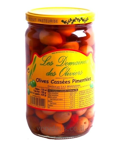 Olives cassées pimentées (les domaines des oliviers)